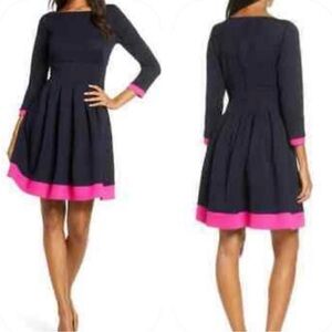 Eliza J Navy and Pink Fit & Flare Dress